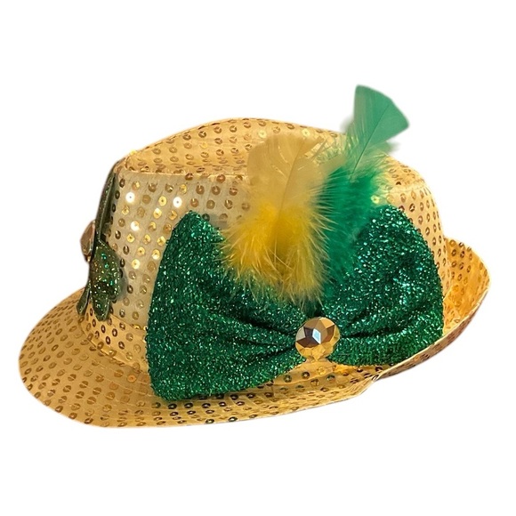 St. Patrick’s Day Gold Sequined Fedora Hat - Picture 4 of 6